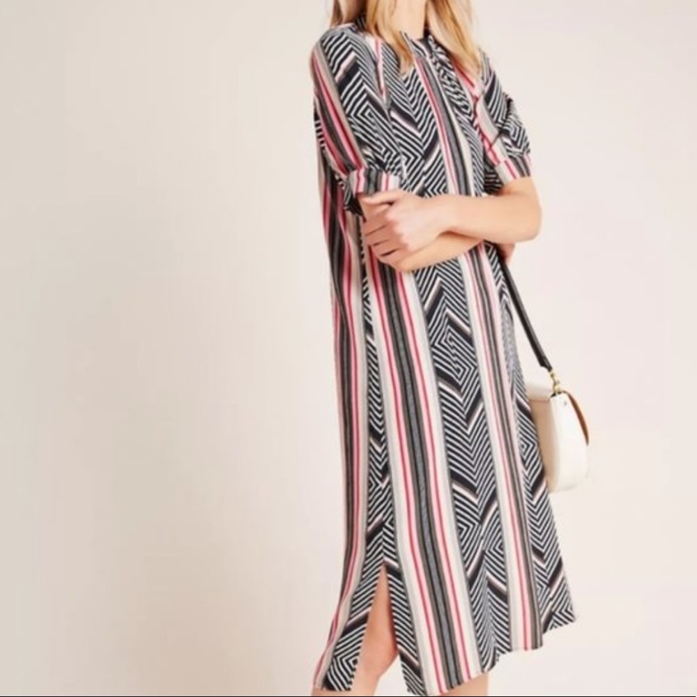 Anthropologie Black and White Slit Midi Sundress